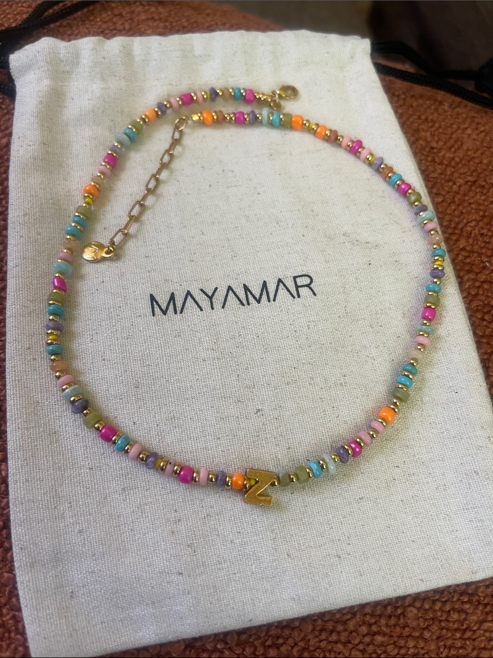 ‘Z’ Initial Pendant - Multicolor Beaded Necklace with Gold - Women's Jewelry
